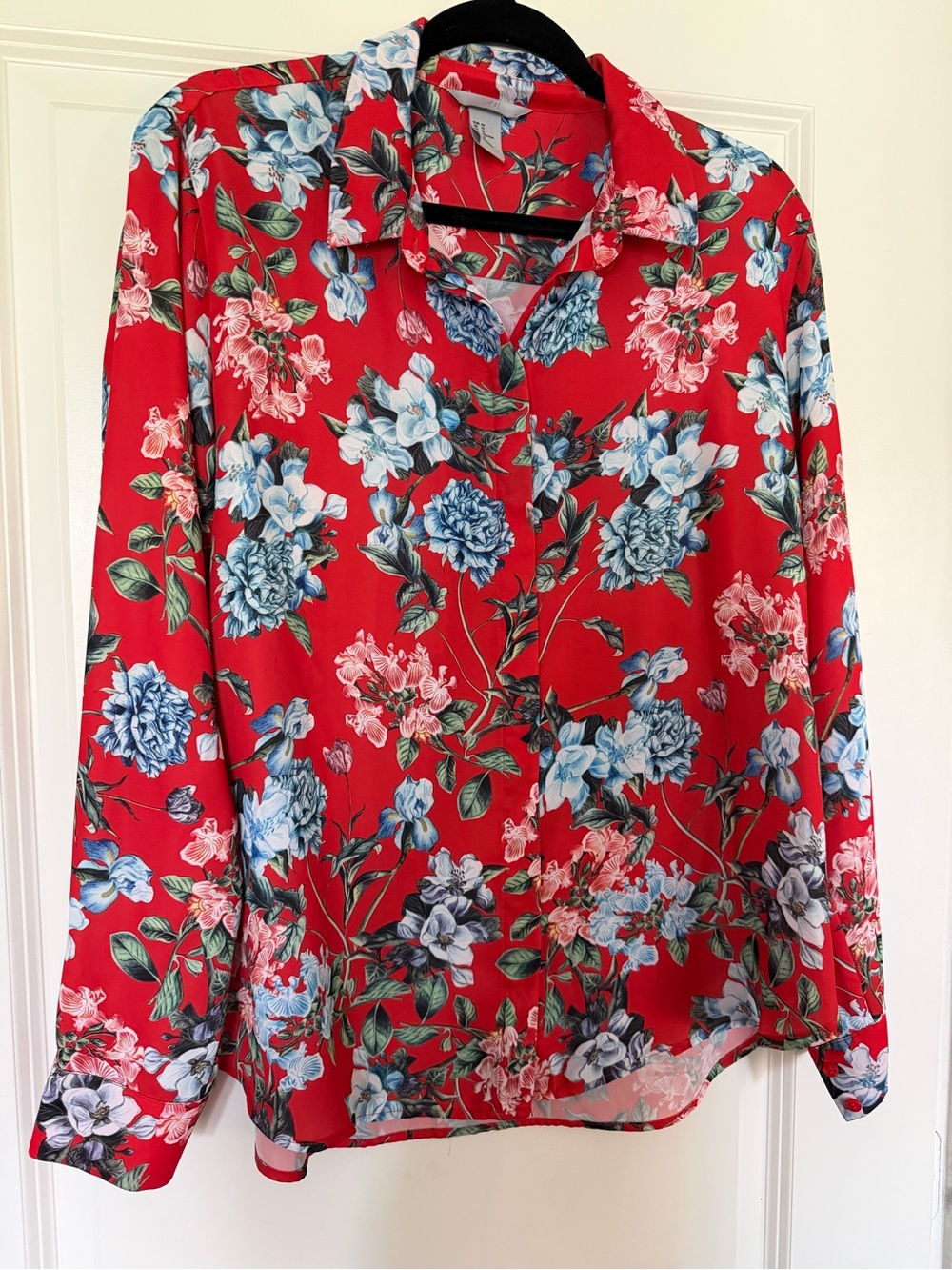 H&M Red Floral Button-Front Blouse
